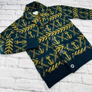 Obey Propaganda Mens Cardigan Sweater Small Nautical Anchor Navy Yellow